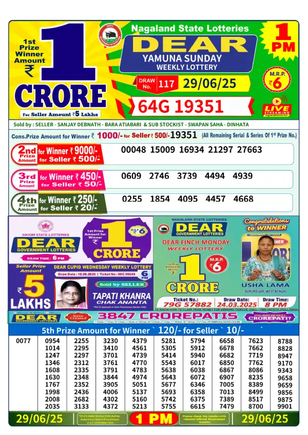 Lottery Sambad Today Result 1PM