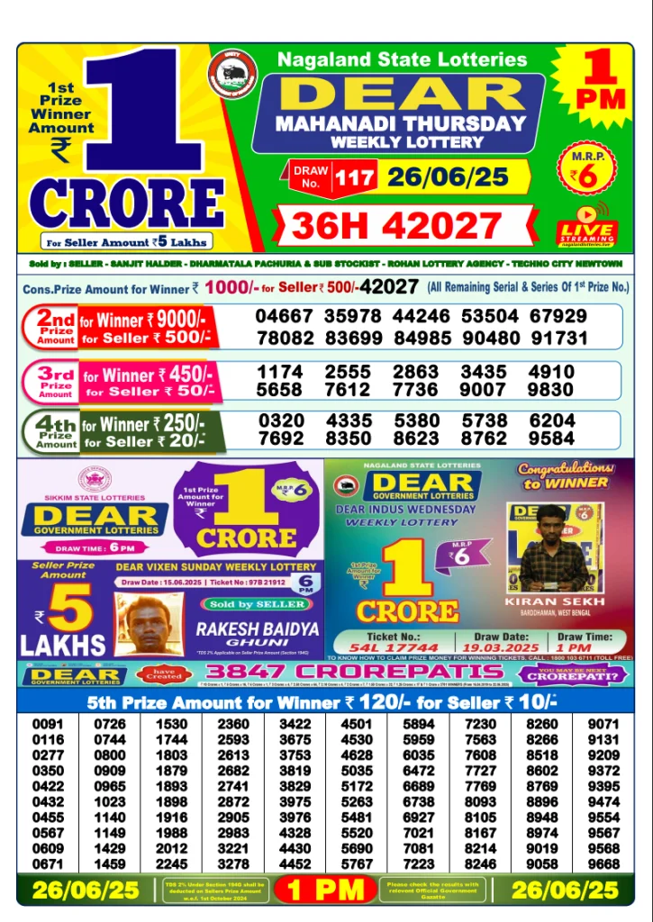Dear Lottery 6 PM Result Today