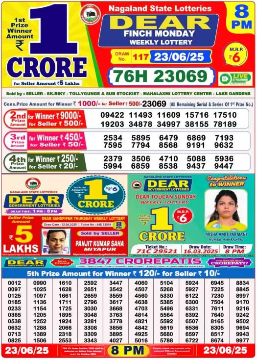 Lottery Sambad Today Result 1PM
