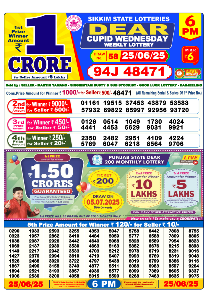 Dear Lottery 6 PM Result Today
